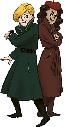 Two females standing back to back wearing long coats